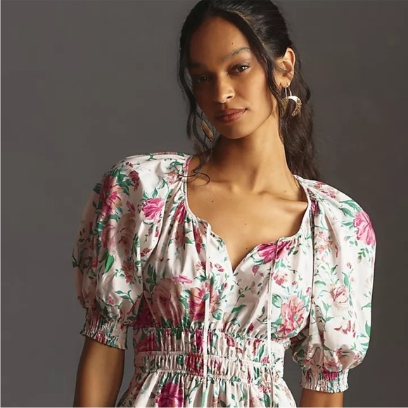 Anthropologie The Somerset Maxi Dress: Puff-Sleeve Edition Tiered Pockets Cotton - Picture 3 of 15